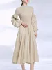 Casual Dresses GVUW Pleated Round Collar Beading Dress Women Elegant Evening Party Fashion A Line Irregular Full Sleeve Medium Long 17G3156