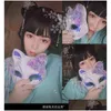 Designer Masks Japanese Kimono Fox Cat Mask Hand Painted Purple Blue Gradient Silk Flower Bell Cosplay Drop Delivery Home Garden Hou Dhmna