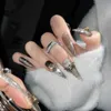 Valse nagels 10 stcs ballet acryl lange stiletto zwarte glitter zoete coole kunstmatige nagels met lijm handgemaakte valse nagels y2k stick op nagels y2404199oyh