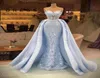 Stunning Light Sky Blue Mermaid Prom Dresses With Detachable Skirt Sexy Backless Sweetheart Illusion Appliques Beads Sequins Long 8843058