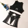 Beha's Sets Solid Color Zie Fun Underwear Choker Strap Steel Ring Intimates Fashion Sexy Three Pally Set Ropa Interior Femenina