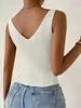 Summer Women Drawstring Front Ribbed Knit Topps Femme Sexig V Neck ärmlösa Crop Top Clothes High Stretch Split Croped Tank 240419