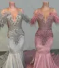 Long Sparkly Sier Dresses For Black Girls Crystal Rhinestones Off The Shoulder Mermaid Prom Party Gowns