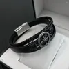 Pulseiras de link chuangcheng aço inoxidável north star bússola multi-camada de pulseira de couro para mensagens para homens jóias