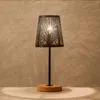 Table Lamps OuXean Lamp Black Modern Hollowed Metal Lampshade With Wooden Base Bedside Living Room Decoration E14 No Bulb