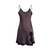 Frauen Nachtwäsche Spitze Rückenfreier elegantes kurzes Nachthemd echtes Seiden sexy Split Sling -Kleid für Frauen 2024 Frühlings Sommer P3D9105QC