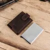 ホルダーの連絡先の本物の革のRFIDメンカードウォレットオートポップアップカードケースアルミニウムボックスカードホルダーZipper Coin Pures Men's Wallet