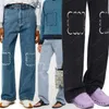 Designer jeans jeans calças de jeans High Waist Street Straight Pantalones Patch Patch Bordado Decoração Casual Blue Jackets 4T98