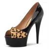 Dress Shoes LAIJIANJINXIA 6 Inch Sexy Leopard Print High Heels With Platform Crystal 15cm Lady Exotic Dancer Peep Toe Pumps