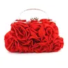 Women Rose Flower Evening Bag Ladies Floral Pink Handbag Bridal Wedding Party Purse Fashion Beatiful Small Day Clutch Chain