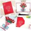 Up Carnation 3D Pop Mothers Rose Thanksgiving gratulationskort Birthday Valentine's Day Wedding Flower Card Th0887