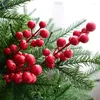 Decorative Flowers Artificial Christmas Red Berries Stems Xmas Tree Ornament Berry Branch Decoration DIY Festival Crafts Home Gift Box