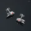 Stud Earrings Lovely With Red Color Cubic Zirconia Fashion Stainless Steel Piercing Jewelry For Women Wholesale Bulk 2024