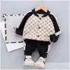 Ensembles de vêtements 0-5 ans Spring Boy Set New Casual Fashion Cartoon T-Shirt Pant Pant Kid Enfants Baby Toddler Drop Livil