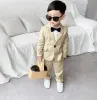 Broek Flower Boys Wedding Suit Kids Formele jasbroek 2 stks kledingset kinderen dans feest optreden smoking jurk kostuum