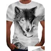 Mens T-Shirts T-Shirt Tee Shirt Graphic Animal Wolf Crew Neck Blue Gray White Black 3D Print Plus Size Street Causal Short Sleeve Clot Dh10J