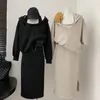 Arbeitskleider losen Midi-Kleid-Anzug stilvolle ärmellose Neckholder-Hals-Set Vielseitiger Frauenhaube für den Winterfall