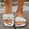 Slippers Beaded Flats Pvc Women Shoes Casual Dress Sandals 2024 Fashion Summer Brand Flip Flops Walking Beach Femme Slides