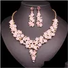 Earrings Necklace Cute Pink Resin Flower Boho Sets Fashion Rhinestone Bohemia Style Bridal Jewelry Set Gifts For Women Drop Delivery Dhy3Q