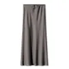High Quality 2024 Satin Long With Waist Drawstring Tie Up Solid Color Skirt For Women's Clothing