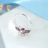 Cluster Rings Finding Vintage Ring For Women Paved Luxury Round Red African Crystal Skeleton 925 Sterling Silver-Silver-Bijoux
