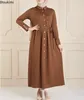 Vêtements ethniques 2024 Muslim Abaya pour femmes Cardigan Longue robe élégante lacets plissés maxi Dubaï Turquie Kaftan Robe Islam Femme