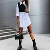 Casual Dresses 2024 Summer Autumn Women Blouse Vintage Solid Color Long Sleeve Lapel Sexy Office Lady Shirt