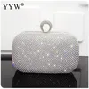 Kvällspåsar Rhinestone Handväskor för kvinnor 2024 Handväska Party Sparkly Clutch Purse Axel Crossbag Shell Open Pocket