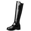 Boots Lloprost Ke 2024 Fashion Round Toe Cool Motorcycle Sapta Heel Winter Women Patent Conether Knee High Size 43