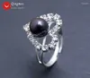 Cluster Rings Qingmos Natural Pearl Ring For Women With 6-7mm Black Flat 15mm Heart Adjustable #8-9 Finger In Jewelry Anillos Mujer