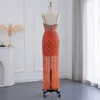 Robes de fête SCZ053 Jancember Orange Spaghetti Stracles Sirène Soirée luxe Dubaï Crystal Long Robe de bal pour femmes mariage