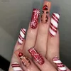 Faux Nails 24pcs Christmas Super Long Faux Nails Square Red Snowflake Elk Design Faux Nails Ordinable Détachable Couverture complète Presse sur les pointes des ongles Y240419