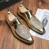 Sapatos de vestido Men mocassins de ouro Pu Splice Buckle Black Business Leisure Banquet Fashion Stylist Tamanhos grandes 38-48