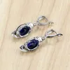 Dangle Earrings Trendy 925 Sterling Silver Jewelry Blue Cubic Zirconia Beads Drop For Women Free Gifts Box