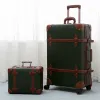 Set Hot! Ny retro Soild Color Travel Bag Rolling Bagage Set, 12 "20" 24 "28" Size Womenmen Trolley Super Cases Handväska med hjul