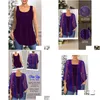 T-shirt de taille plus femme de Noël pourpre violet scintillant tissu kimo deux pièces blouse v6bo drop livraison vêtements dhtqb