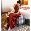 Party Dresses ofallsis Chinese Style High End Bride Wedding Morning Robe 2024 Summer Vintage Wine Red Toast Banket Long