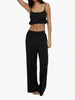 Women's Two Piece Pants Summer Loungewear Set Solid Color/Plaid Print U-Neck Camisole With Long Sleepwear