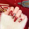 偽の爪24pcs新年の赤い爪ラッキータイガーパターン偽の爪パッチマニキュアツールガール女性のためのネイルヒントのフルカバープレスY240419 Y240419