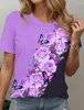 2024 Été Womens T-shirt Tee Floral Casual Holiday 3D Impressions quotidiennes à manches courtes Tops Fashion Round T-shirts pour femmes 240411