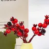 Decorative Flowers Red Pomegranate Fruit Skewers Branch Christmas Tree Ornaments Handcraft Simulation Plant For Home Party Desktop Decor