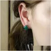 Kolczyki stadninowe Sprzedawanie naturalnego ręcznie rzeźbionego złota kolor 24K InLay Jade Square Studs Fashion Biżuter