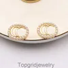 Fashion 18K Gold Placted Luxury Brand Designers Double Letters Stud Clip Chain Women Geometric Women Oval Crystal Rhinestone Earring Earring Wedding Party Gifts