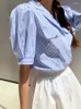 Blouses pour femmes Shirts imprimés à rayures Summer Tops Femmes Femmes Puff Short Fashion Cold de couture sur mesure