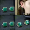 Kolczyki stadninowe Sprzedawanie naturalnego ręcznie rzeźbionego złota kolor 24K InLay Jade Square Studs Fashion Biżuter