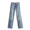 Осенний продукт женский случайный универсальный широкий широкий нога средняя талия длинные джинсы MS7870
