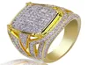 Anneau hip hop cuivre en or plaqué glacé Micro Pave Cubic Zircon Ring pour les hommes Women7500373