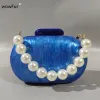 Väskor Nya Pearl Blue Acrylic Egg Box Clutches väskor mini lyx varumärke kvinnor axel kväll bröllop fest plånbok oval handväska handväskor