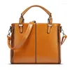 Shoulder Bags LLQS Large Oil Wax Leather Bag Women Desginer Splicing Handbags Tote For 2024