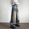 Jeans masculins Fewq Laispue poches avant Streetwear Contrast Couleur épissée mâle pantalon en denim en vrac saint Hip Hop Summer X9025
